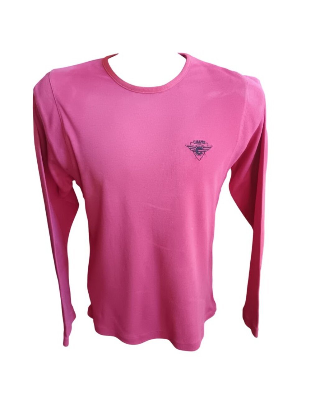 Vintage T-shirt Single Stitch Medium 80's Chams Hot Pink Long Sleeve Logo